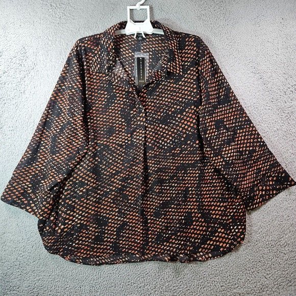 Investments Tops - NWT Investments Women 3X Shirt Top Split Neck Pullover Geometric Brown‎ Black